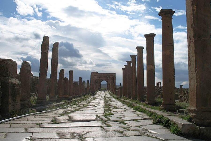 Roman ruins, columns, road