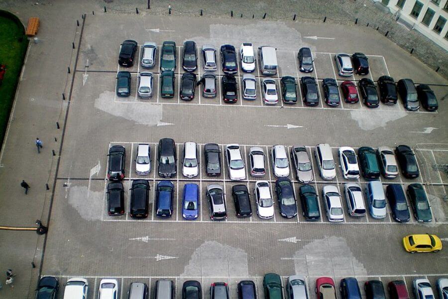 aerial view of car parking lot