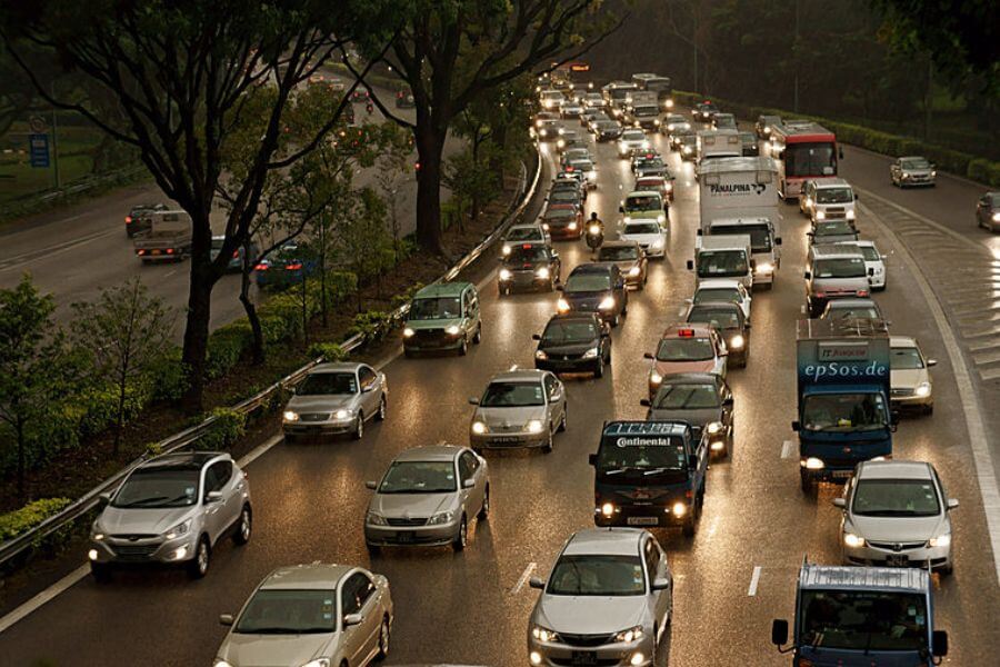 driving cars in a traffic jam