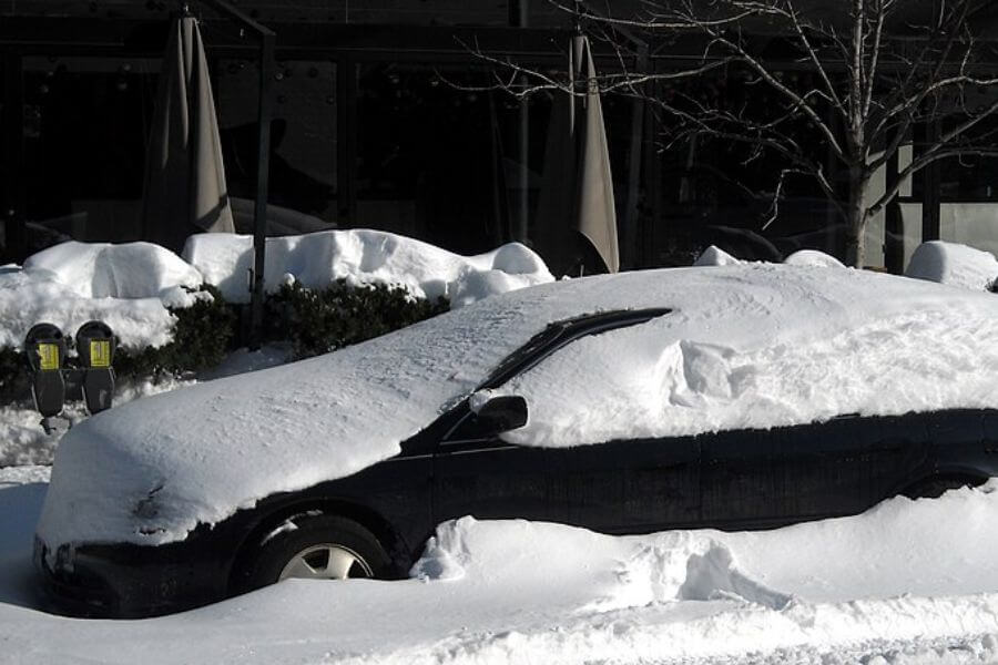 snow on top of car