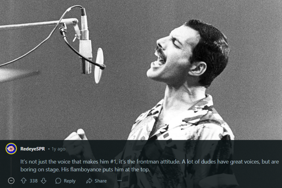 A black and white photograph of a male singer passionately performing in front of a studio microphone. He wears a patterned, short-sleeved button-up shirt, tilts his head back, and sings with emotion, his fist clenched. The lighting highlights his expressive face and strong posture.