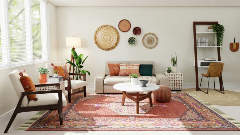 White and brown living room set with couch and table