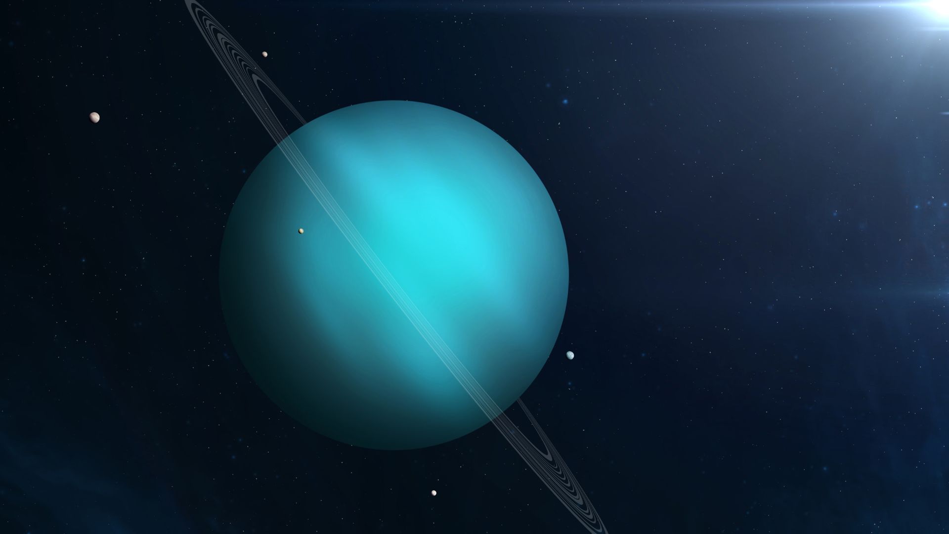 View of the planet Uranus in deep space with its icy blue surface visible