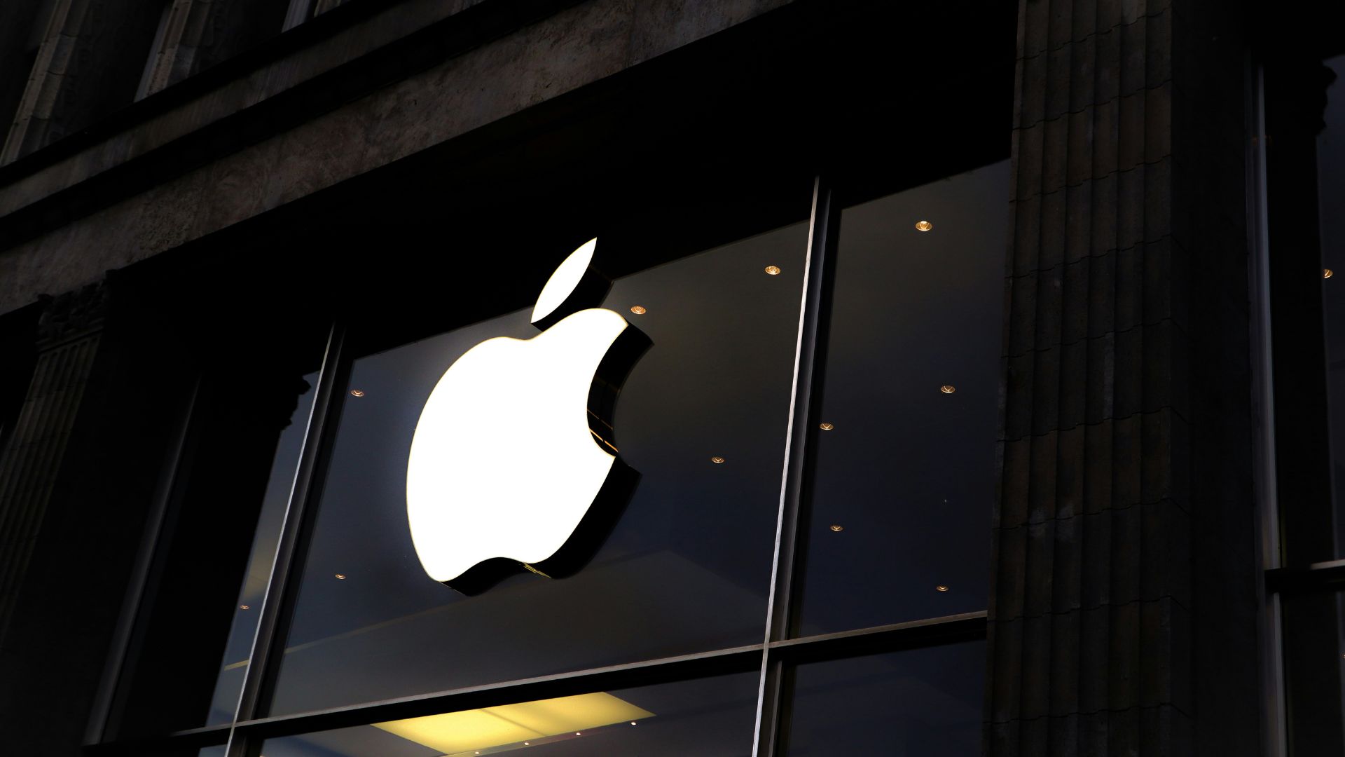 Apple Store front showing glass windows and logo