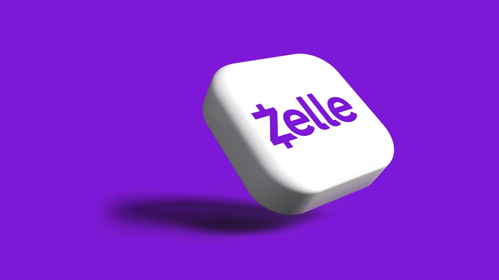 White dice cube with the word Zelle printed on it