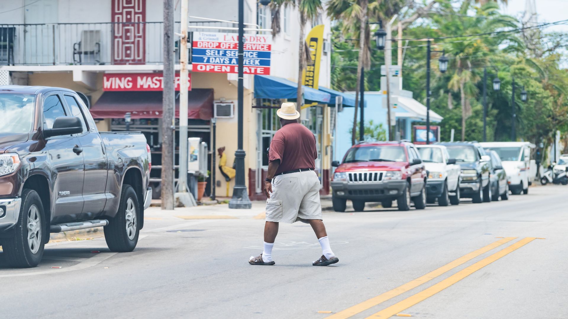 Pedestrian crossing the street in Key West, USA