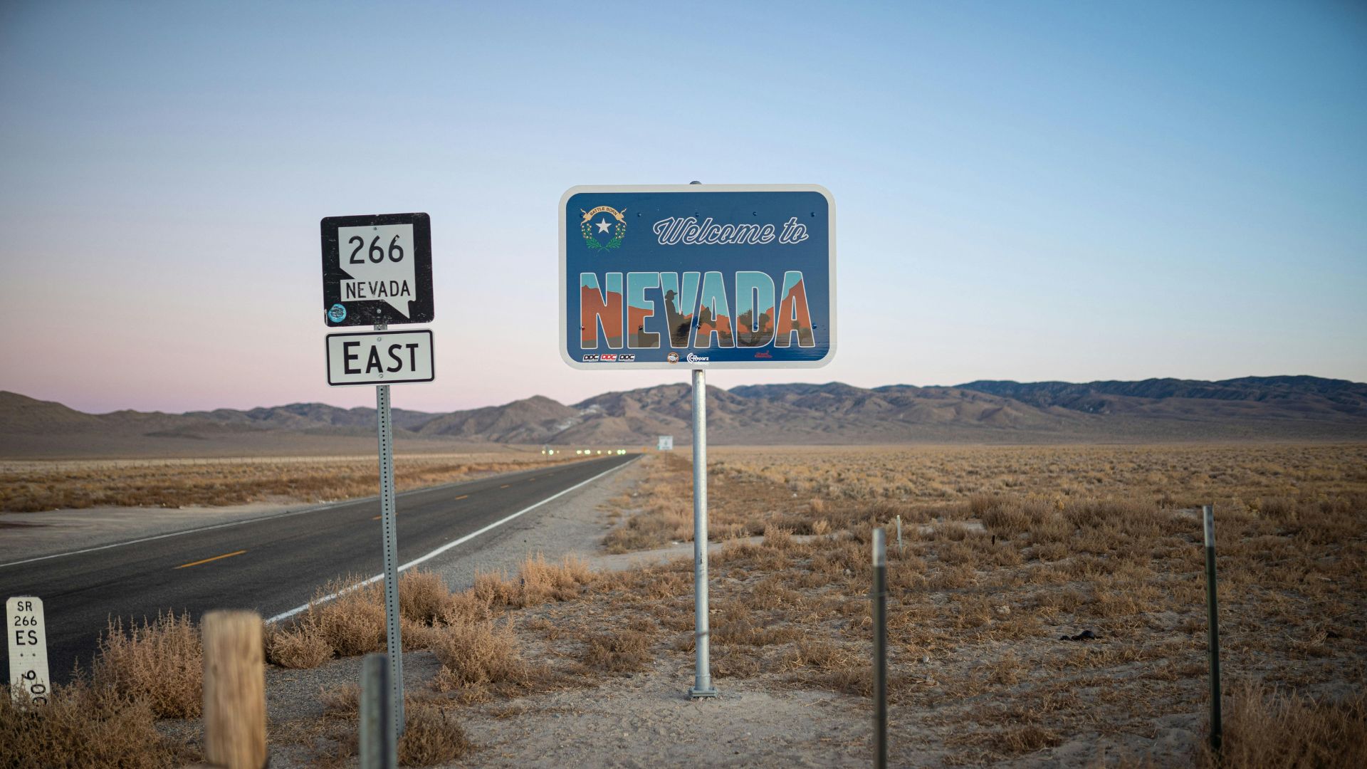 Nevada welcome sign against clear blue sky