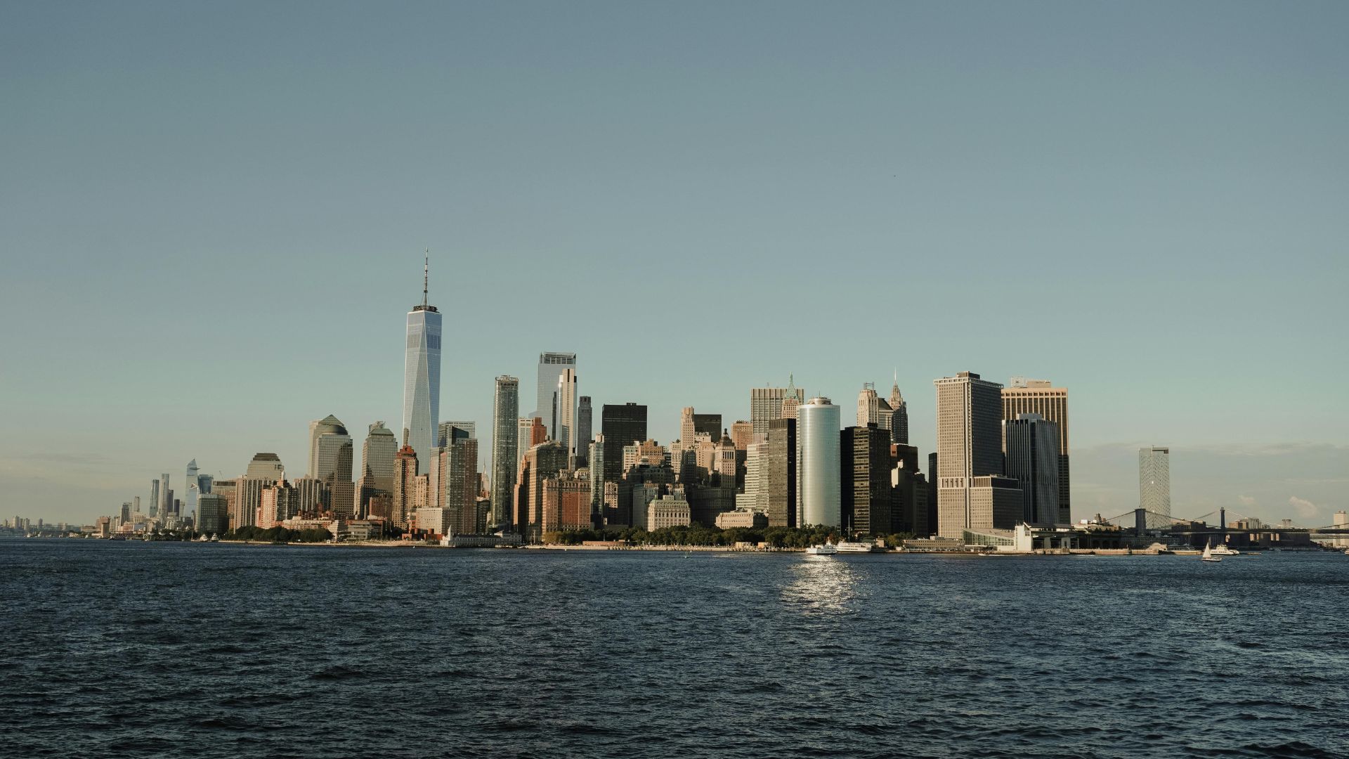 New York City skyline view with One World Trade Center in focus