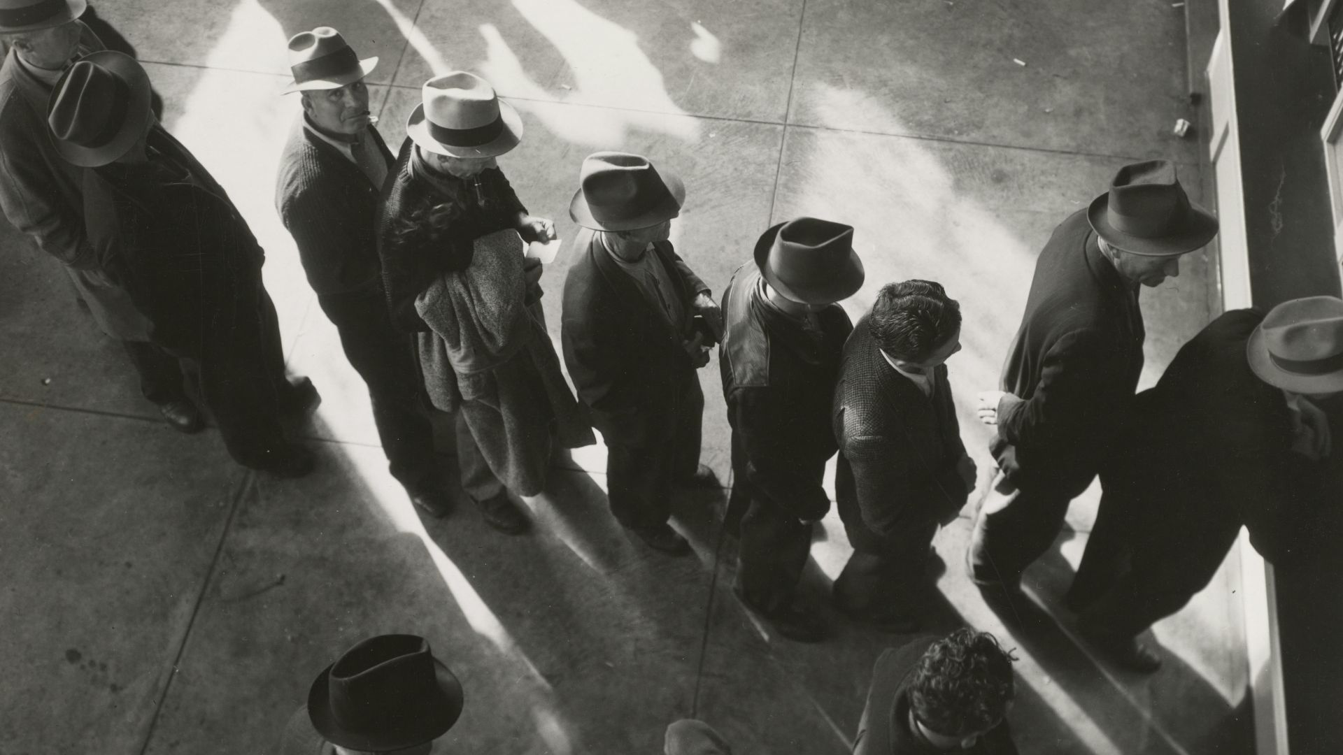 People standing in a long line waiting for job applications