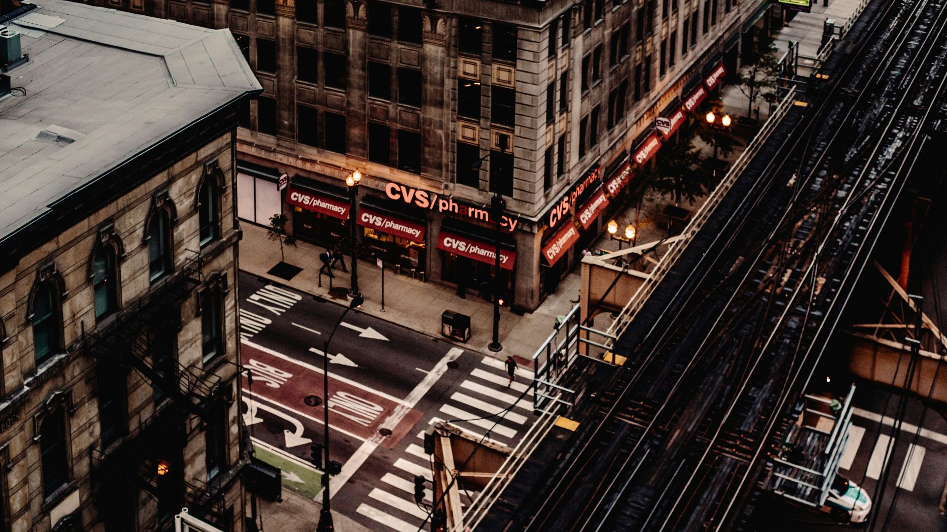 Aerial view of CVS Pharmacy surrounded by parking lot
