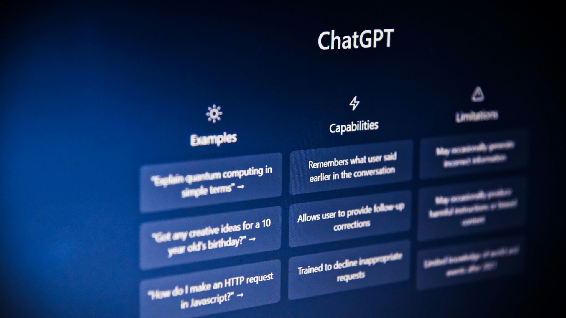 Computer screen showing AI interface with colorful buttons and commands