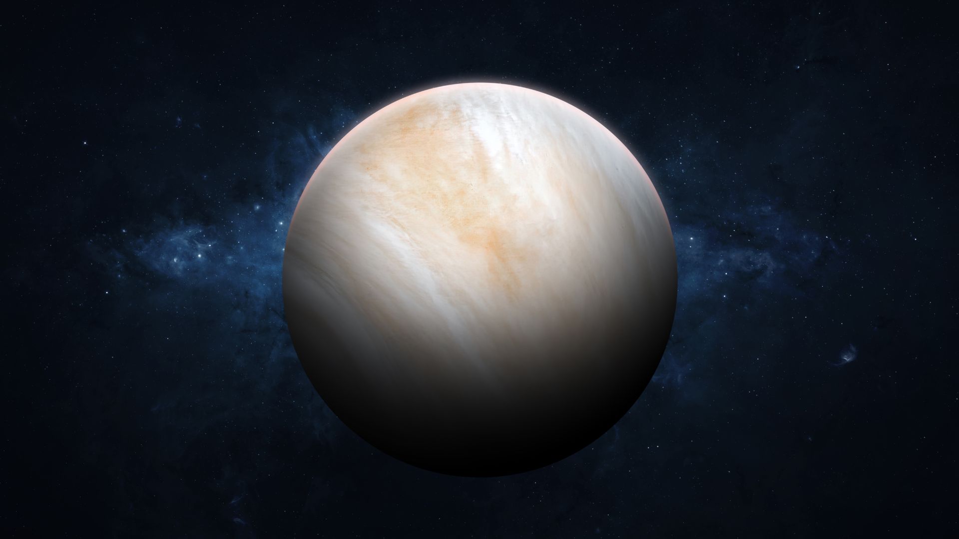 Planet Venus surrounded by stars viewed from space showing its position in the solar system