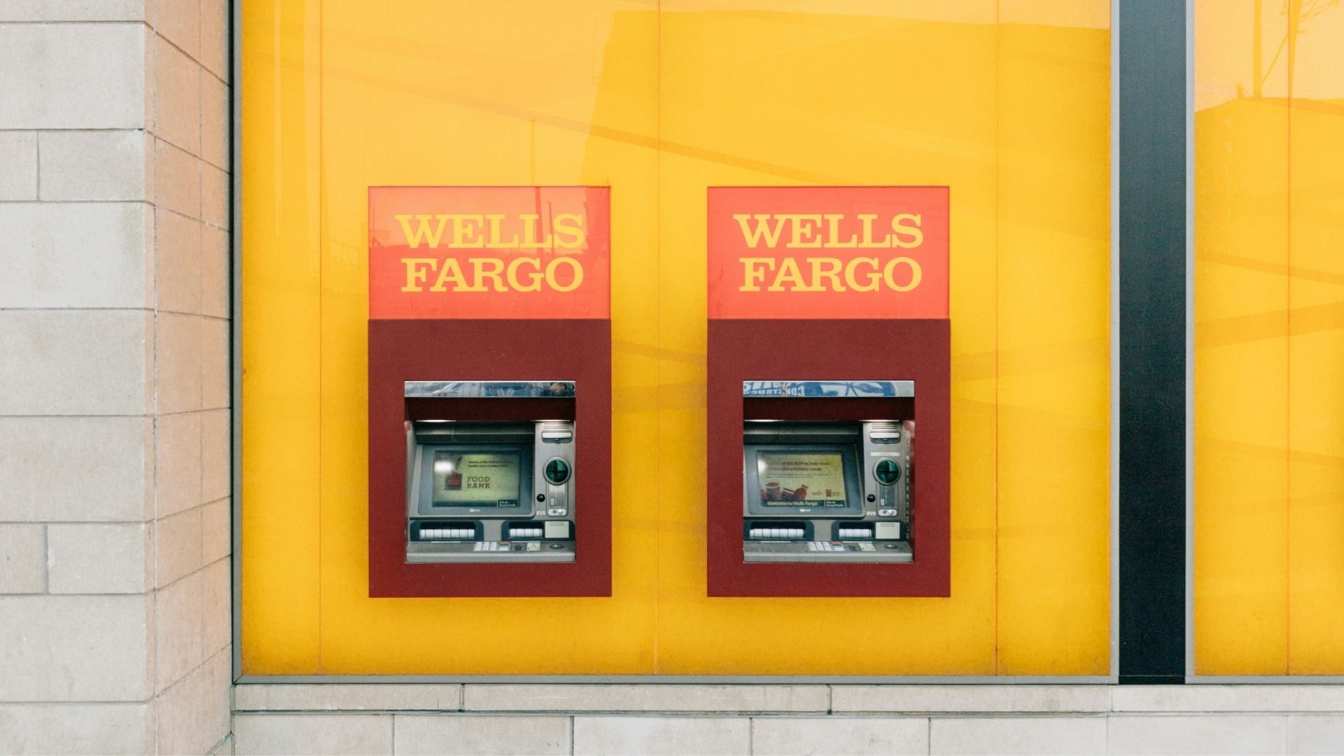 Wells Fargo ATM machines lined up indoors