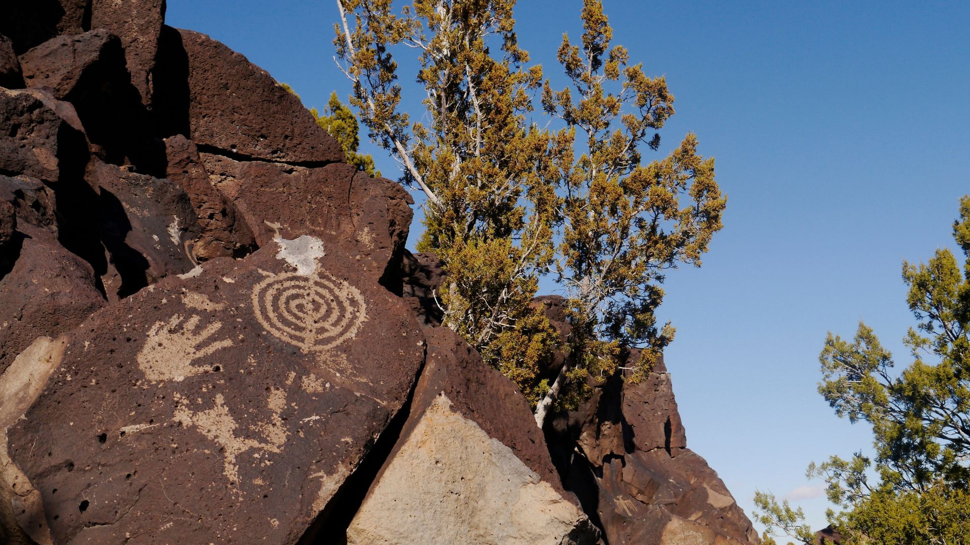 Rock shelters with ancient wall paintings at Bhimbetka archaeological site in India
