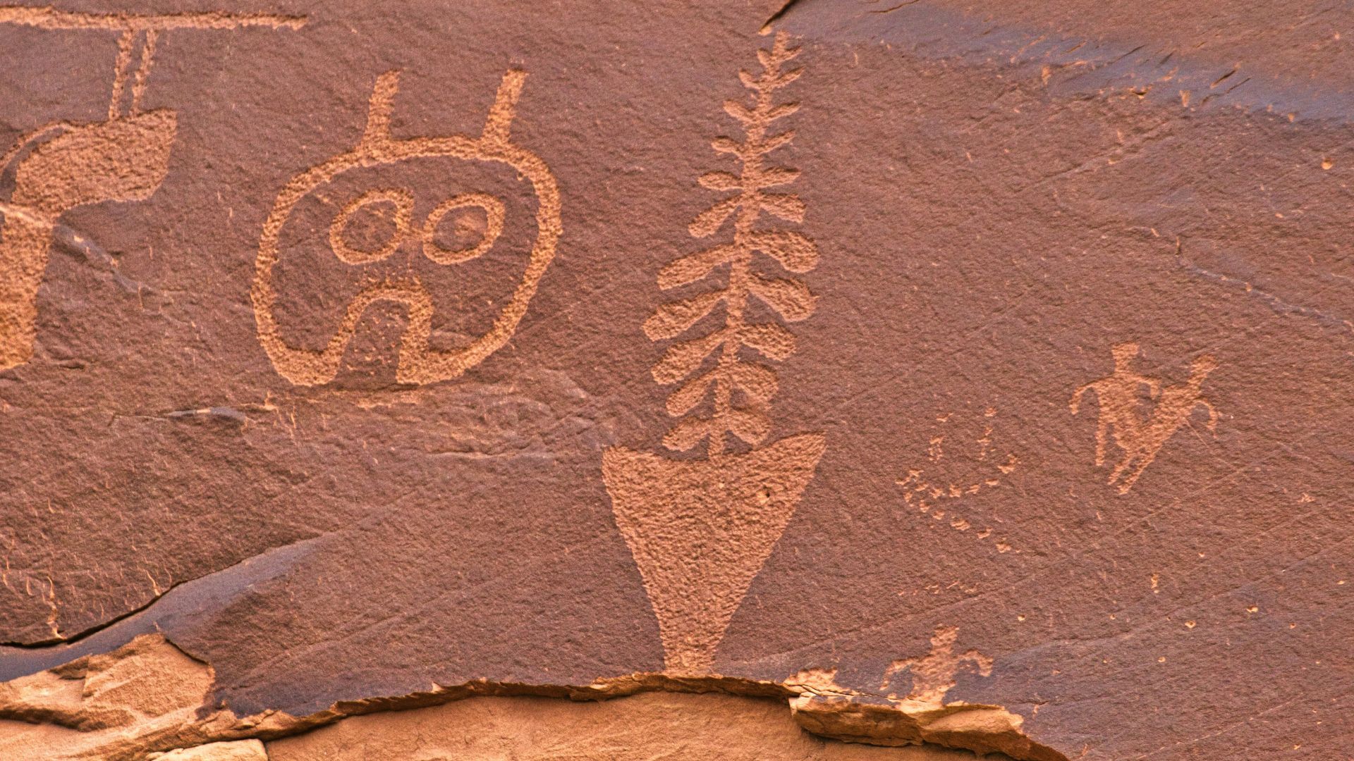 Rock wall featuring ancient painted symbols and figures