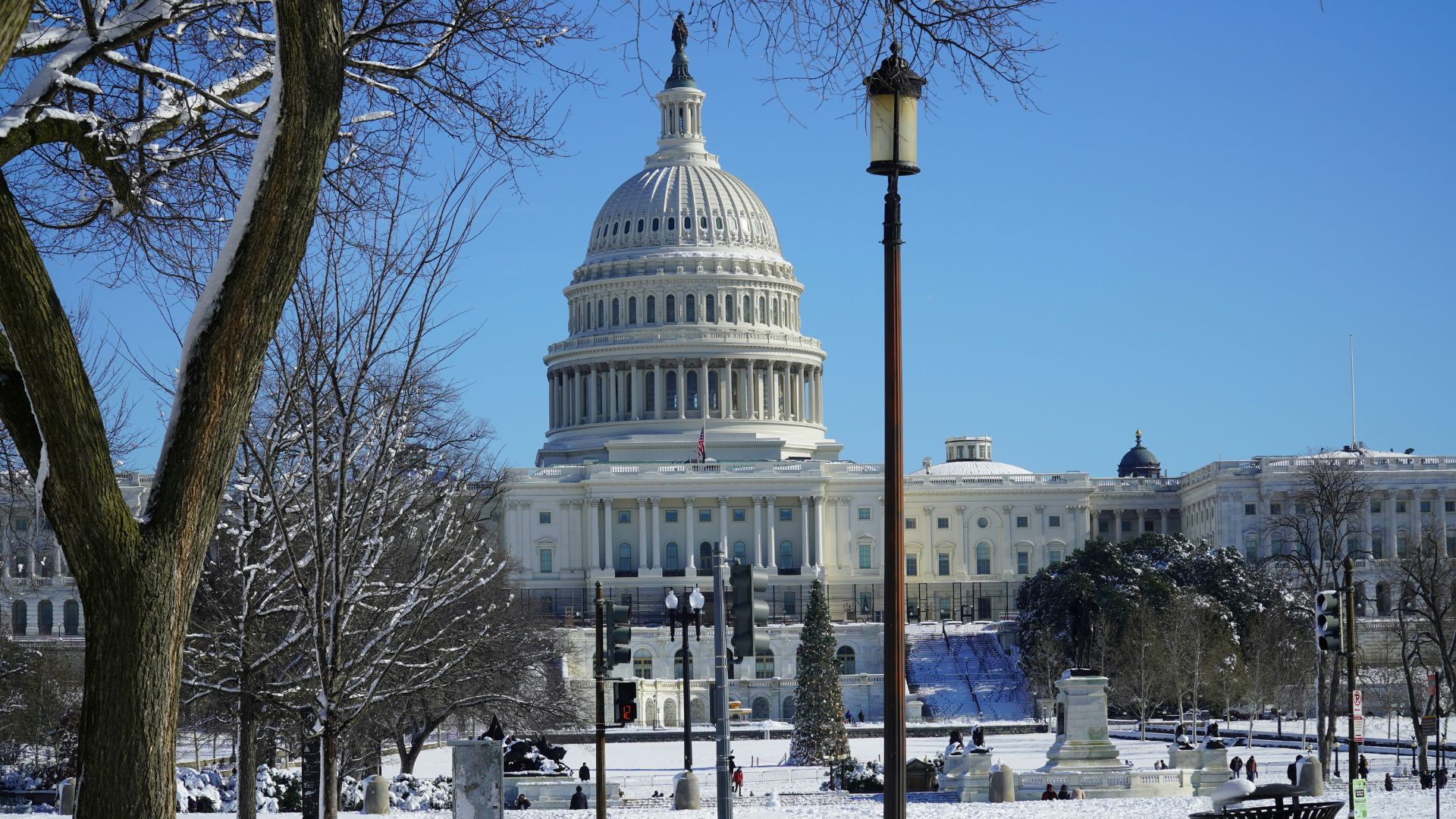 Snow covered street near the Capitol building