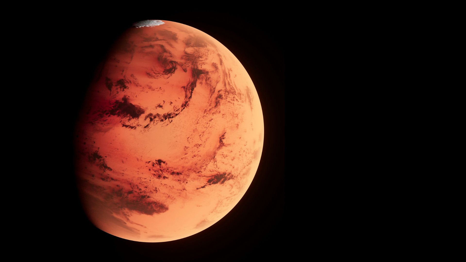 Red planet floating against a black backdrop