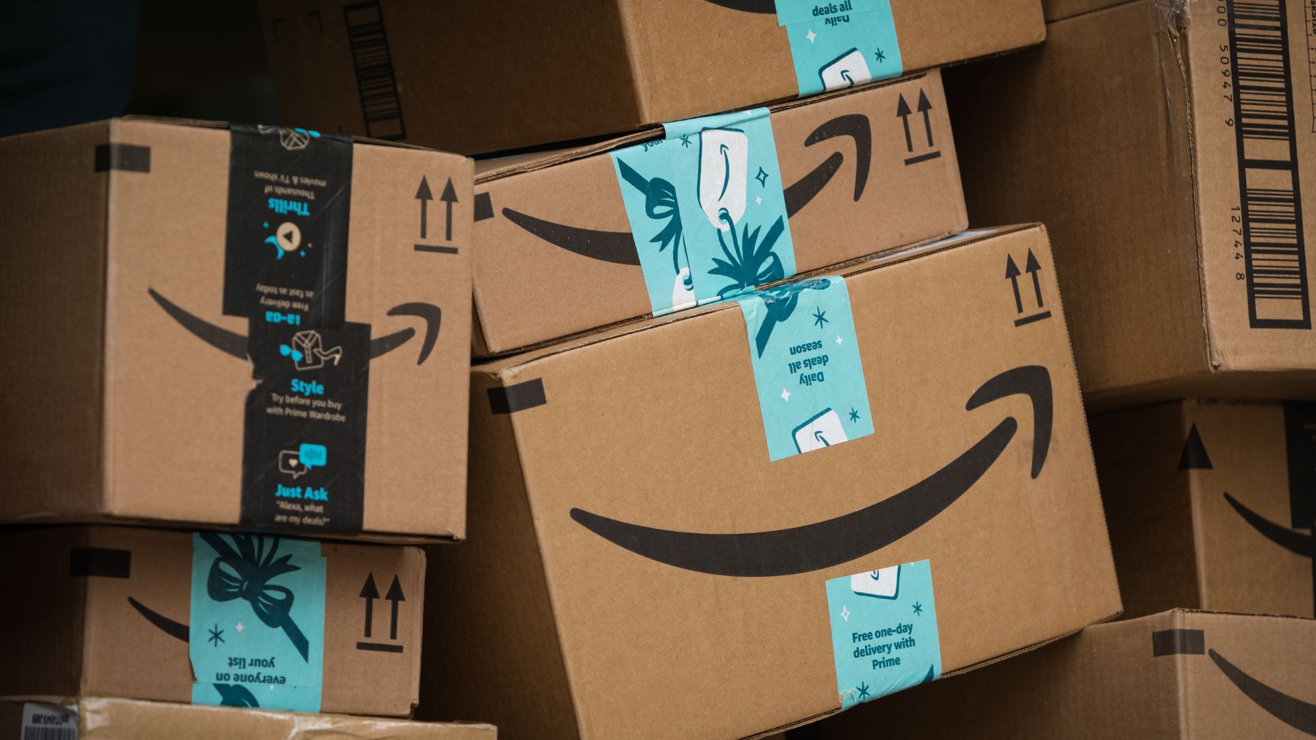 Amazon boxes stacked on top of each other