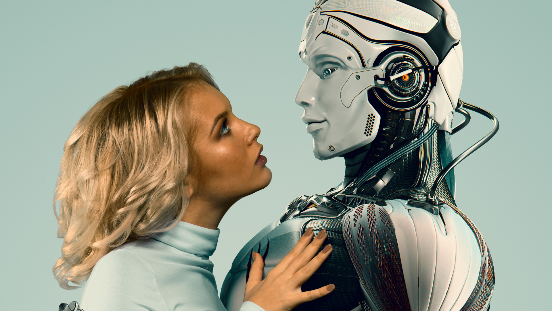 robot face to face with a woman