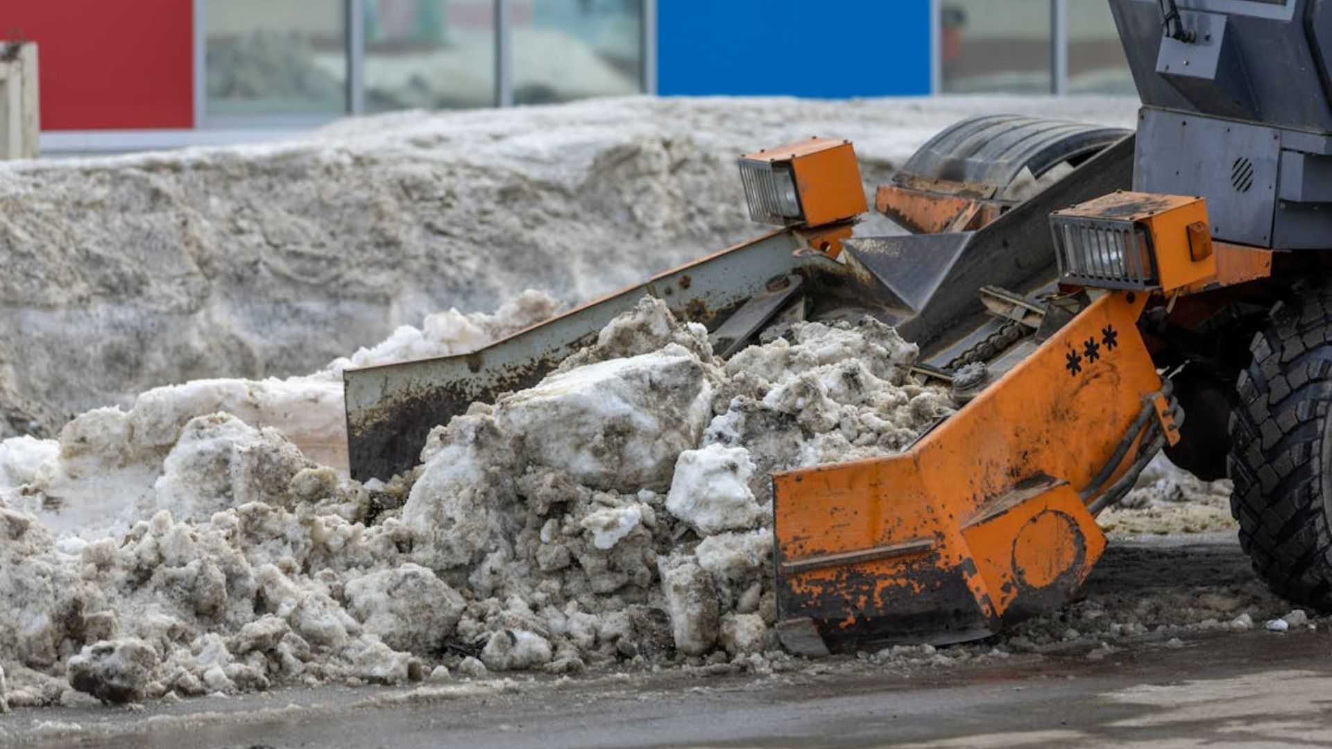 A snow plow clearing snow