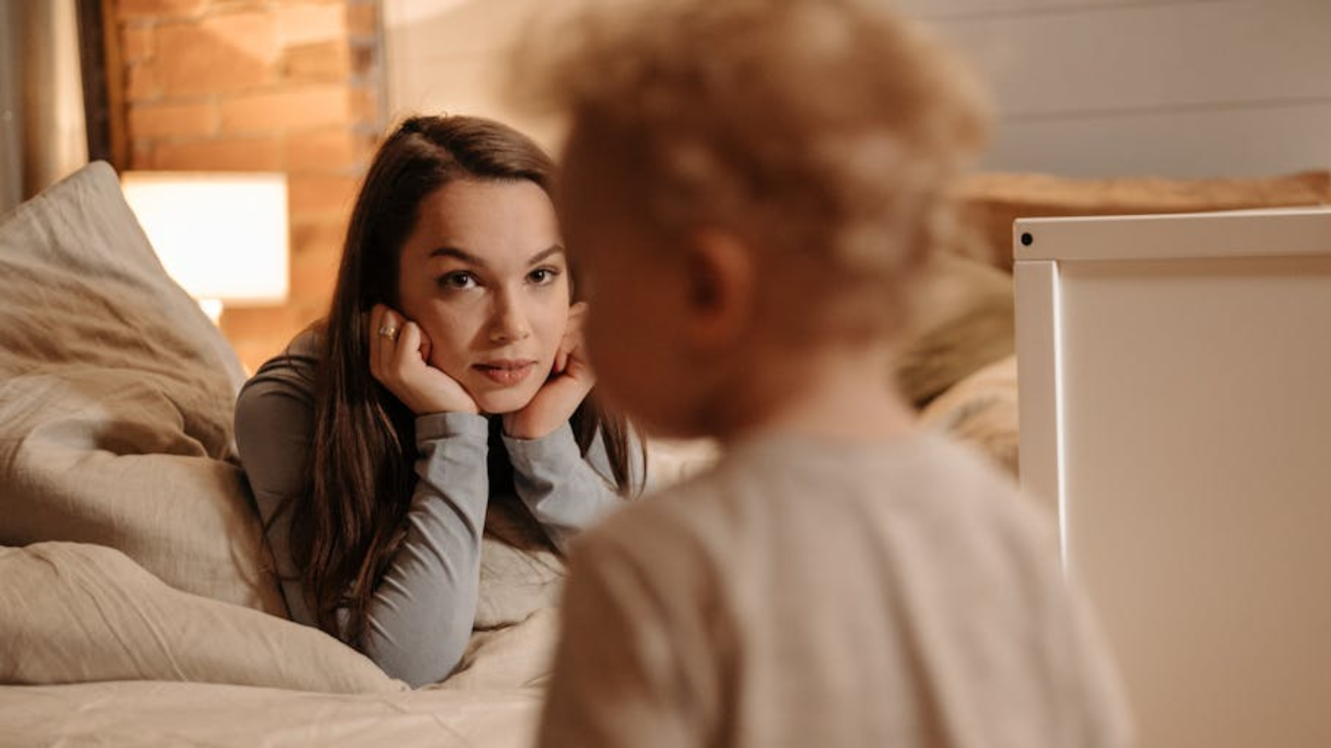 mom looking at her son