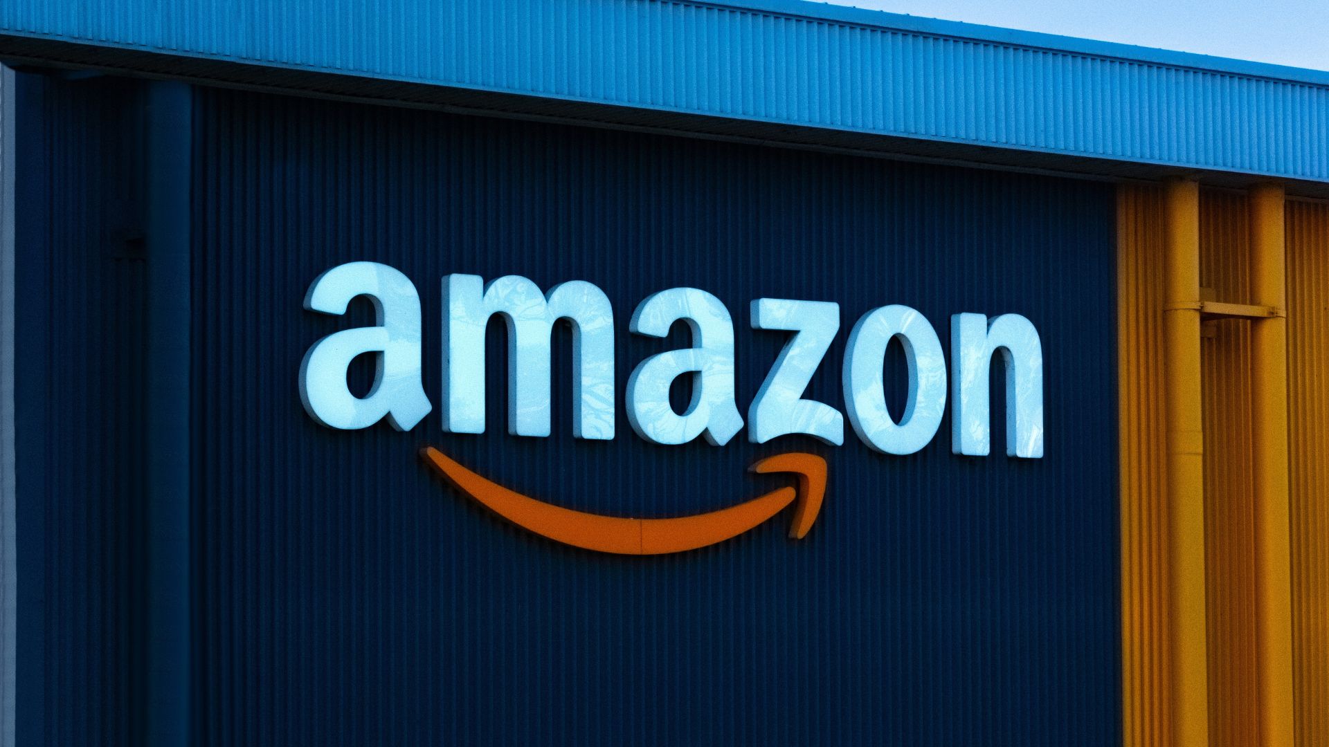 Close up view of an Amazon sign