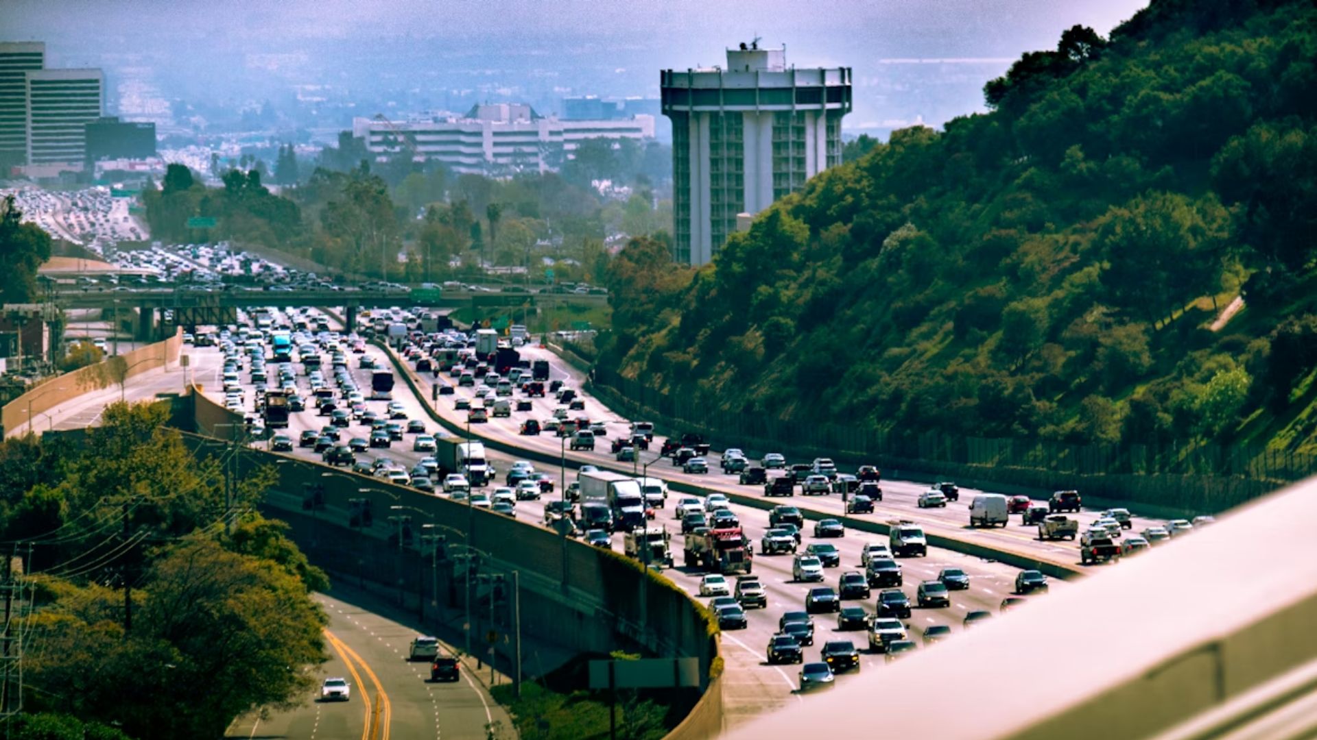 A photo of heavy traffic in Los Angeles, California