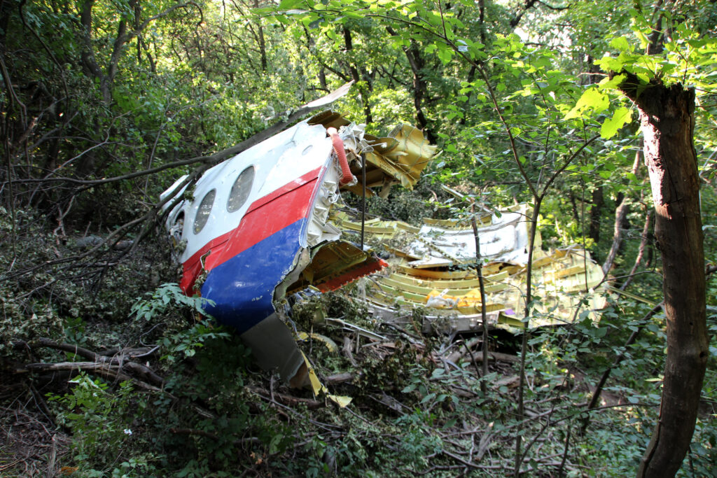 Plane crash debris in forrest