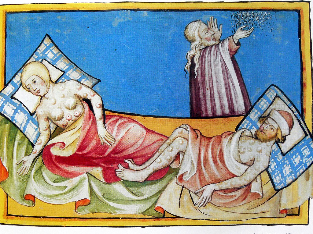 Image from Toggernberg Bible of people suffering from the sixth plague of Eygpt (boils)