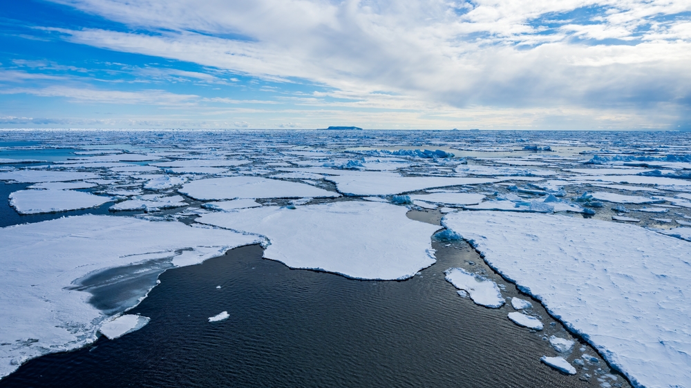 Icy seascape and icebergs of Ross Sea, Antarctica.