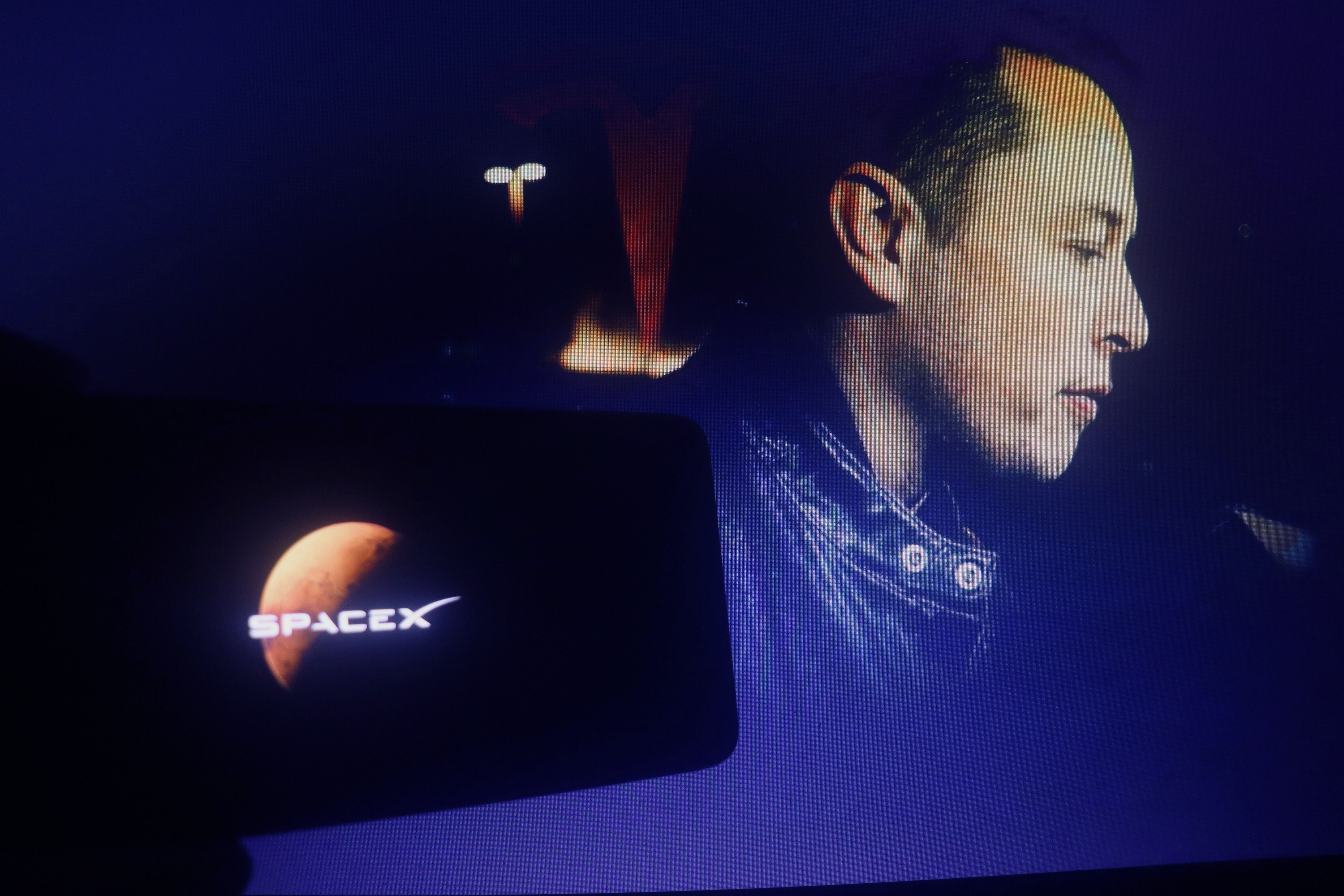 Elon musk side face in an image.