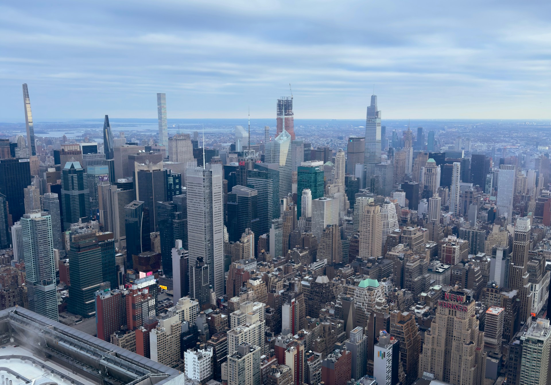 Aerial view of Midtown Manhattan skyline in New York City.