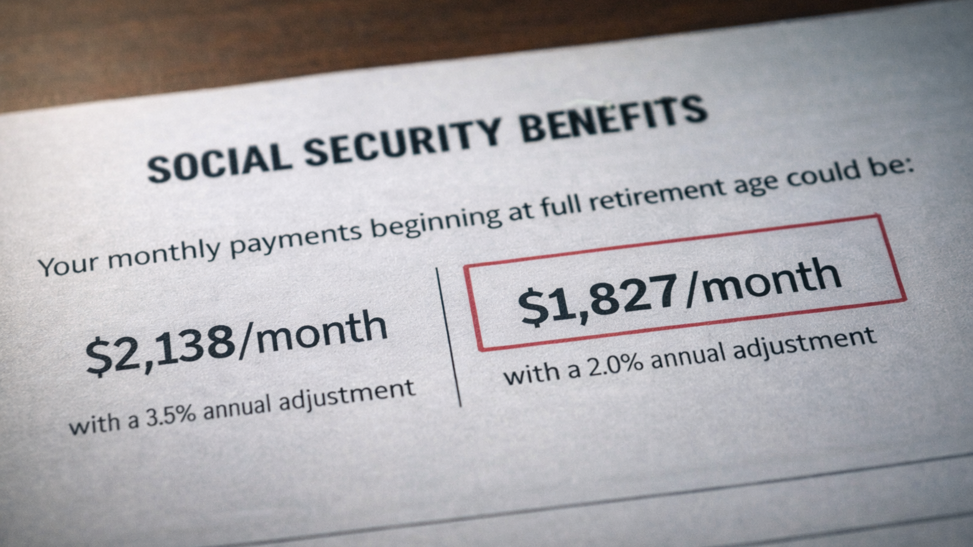 A close-up of a printed statement showing two hypothetical monthly payment amounts