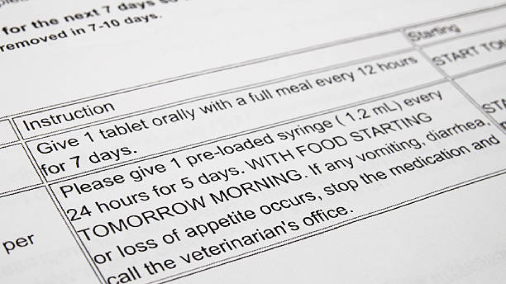 A close-up of a printed medical instruction sheet for a patient.