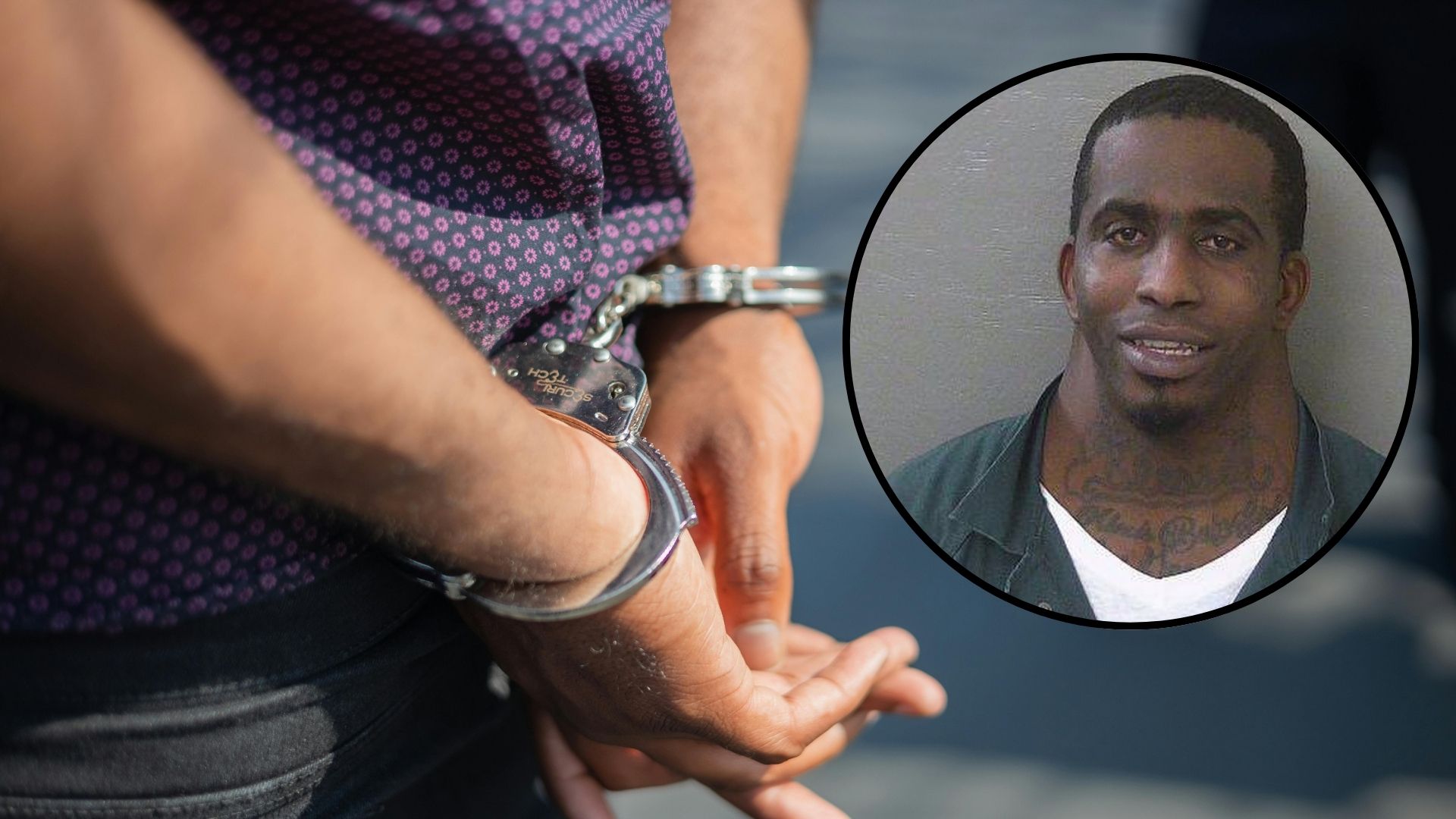 Person in handcuffs with inset mugshot of Charles McDowell.