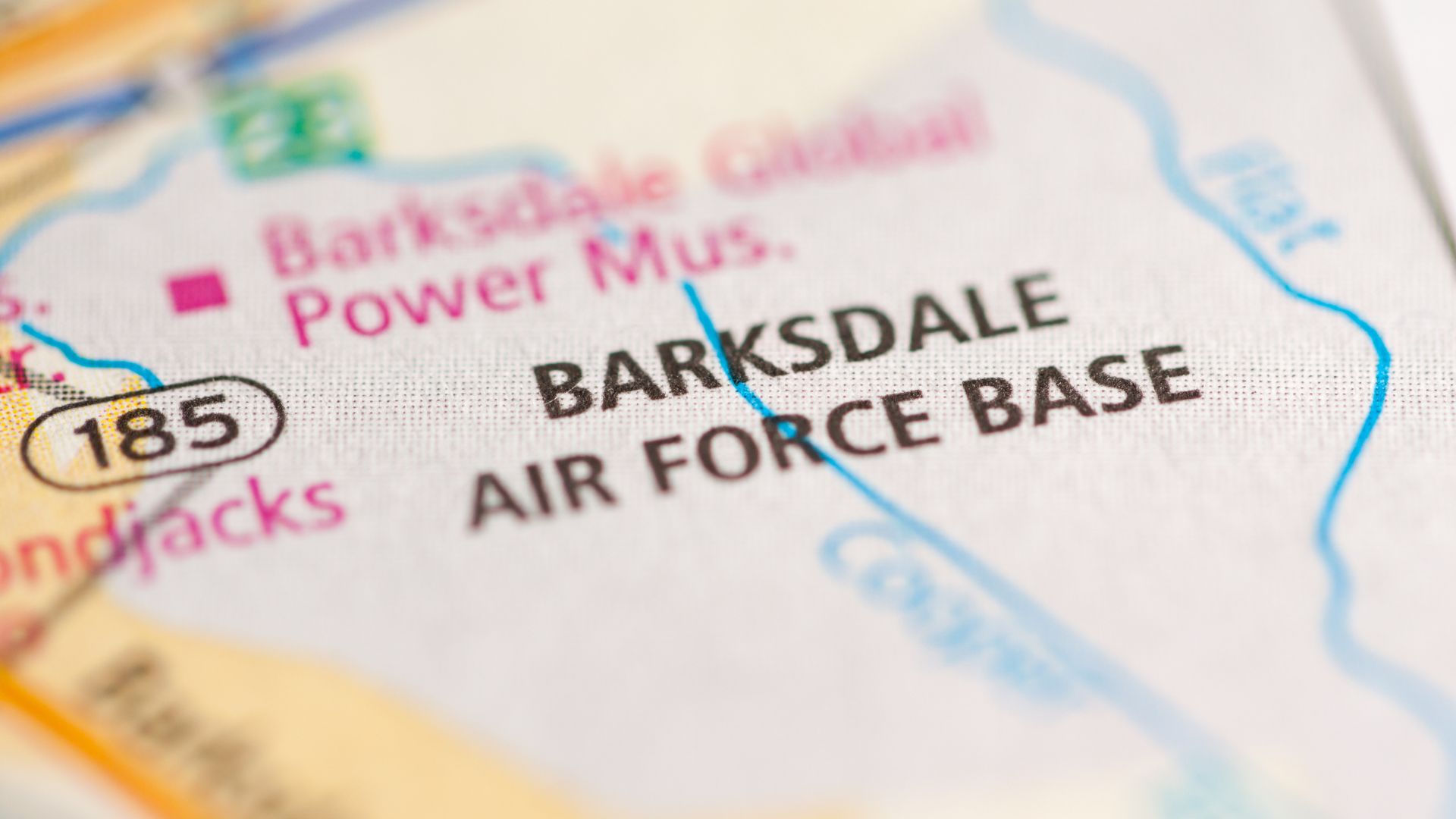 Close-up map view showing Barksdale Air Force Base Louisiana location.