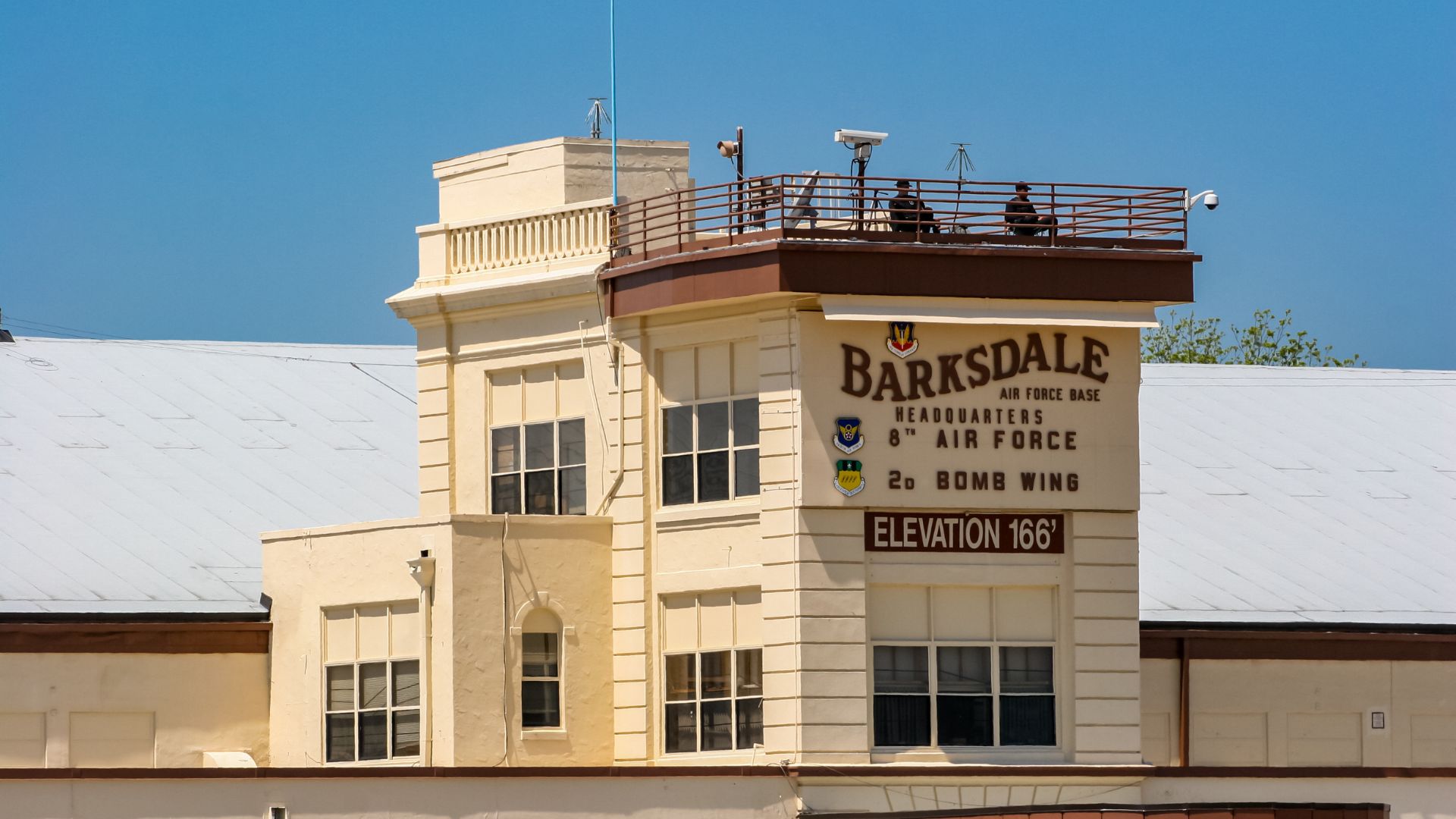 Barksdale Air Force Base headquarters building with 2d Bomb Wing signage.