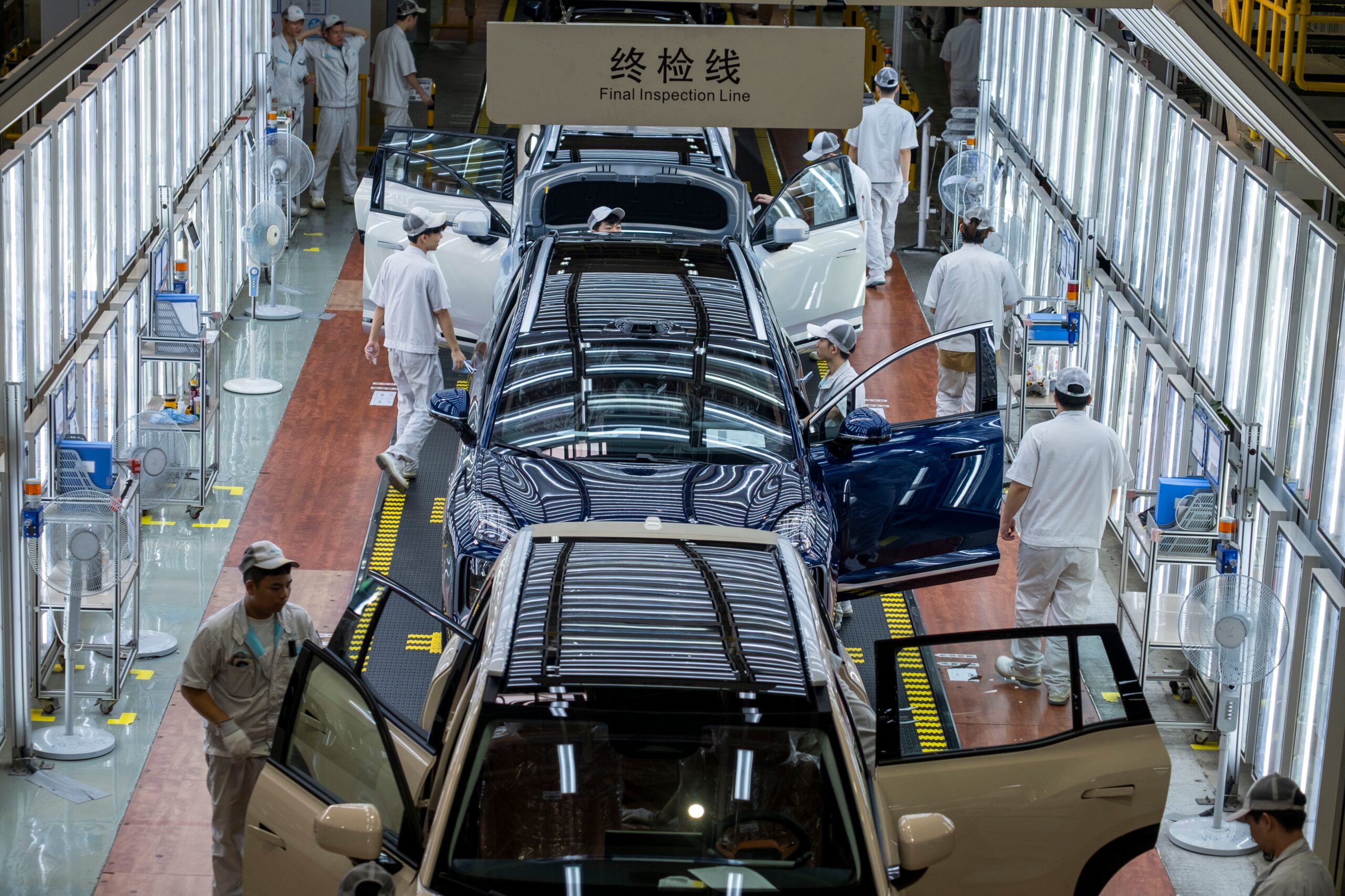 An electric car production assembly line in China.