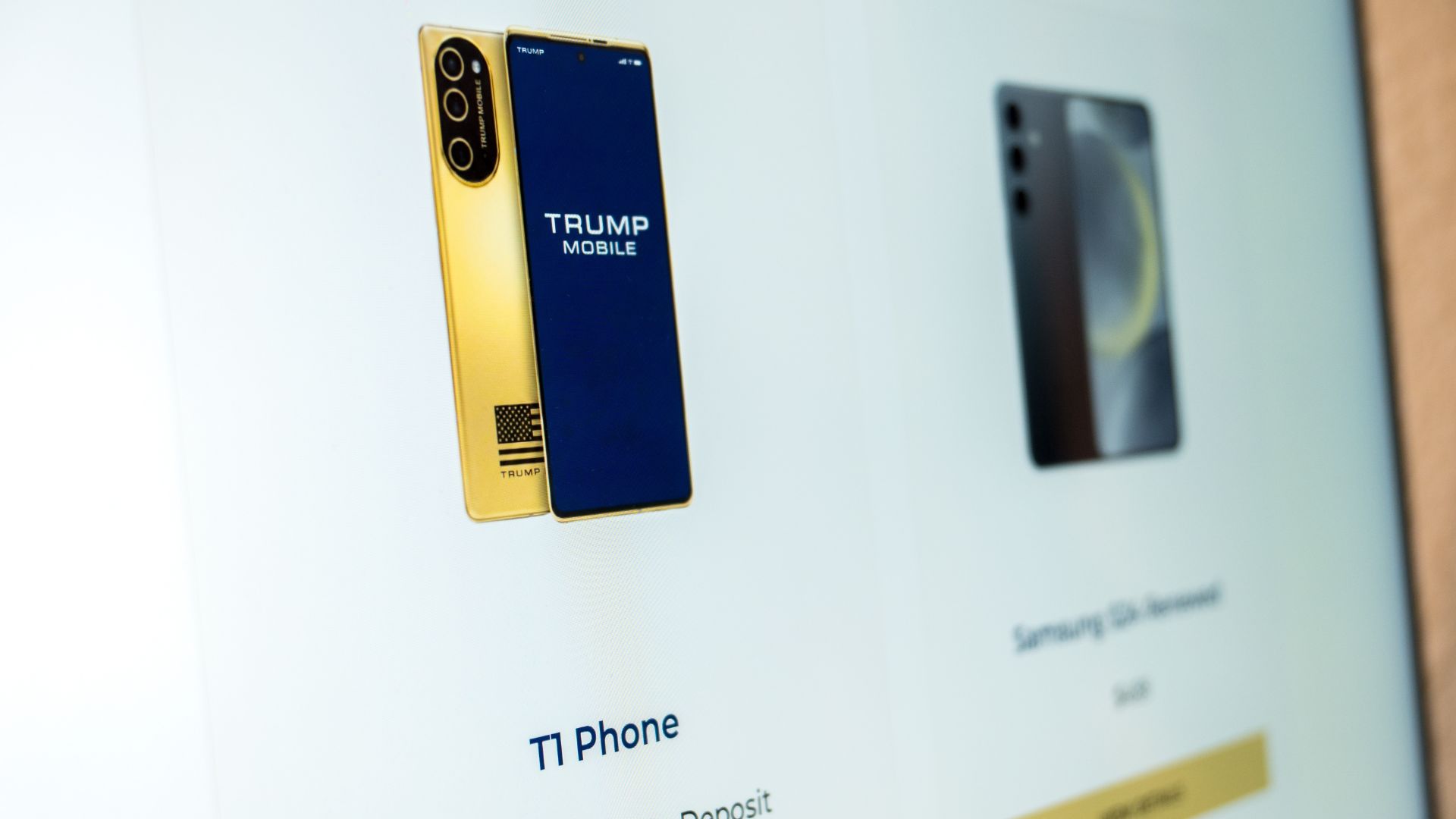 Trump Mobile T1 Phone listing on a website.