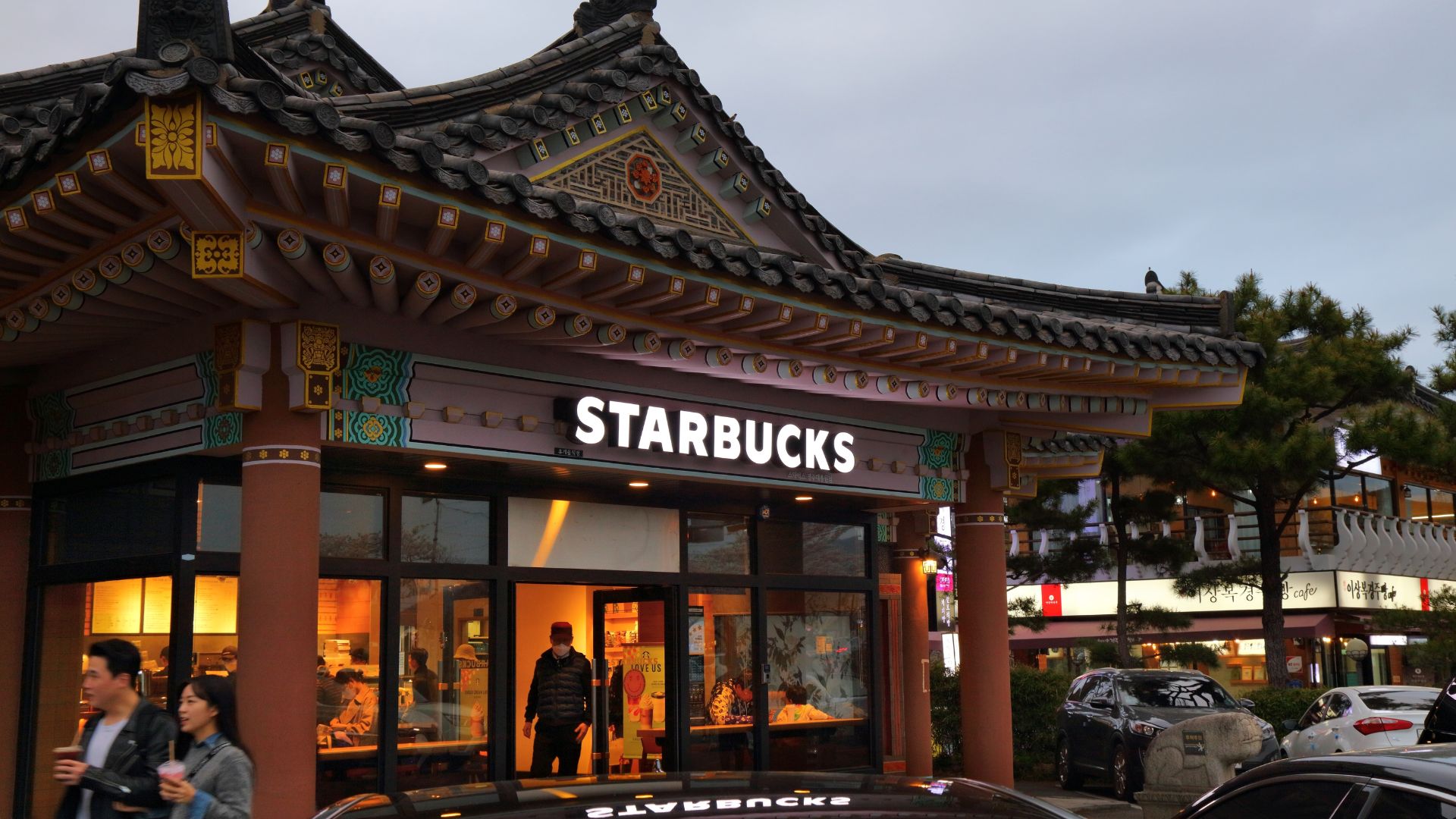 People visit old architecture style Starbucks Coffee in Gyeongju, South Korea.