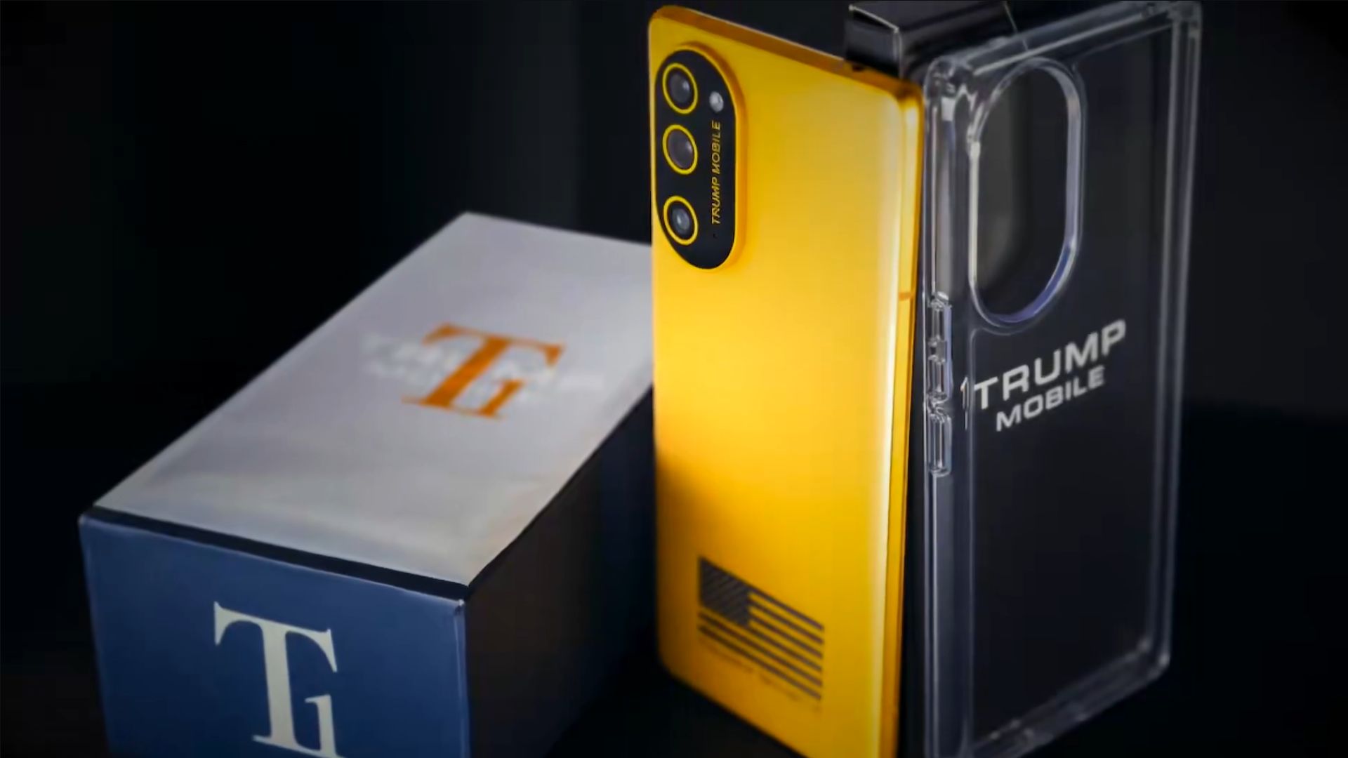 Trump Mobile T1 phone with box and clear case.
