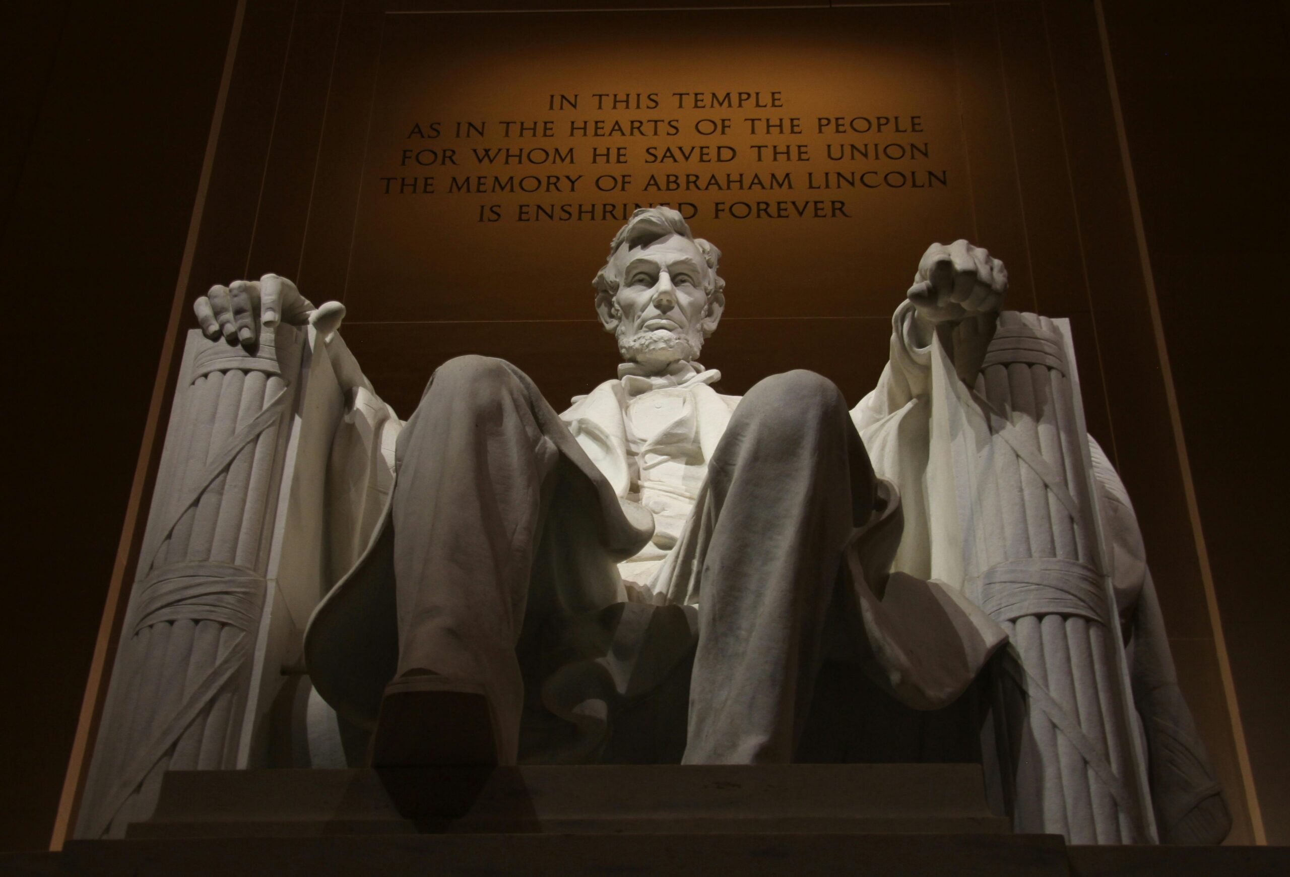 Abraham Lincoln statue inside Lincoln Memorial.