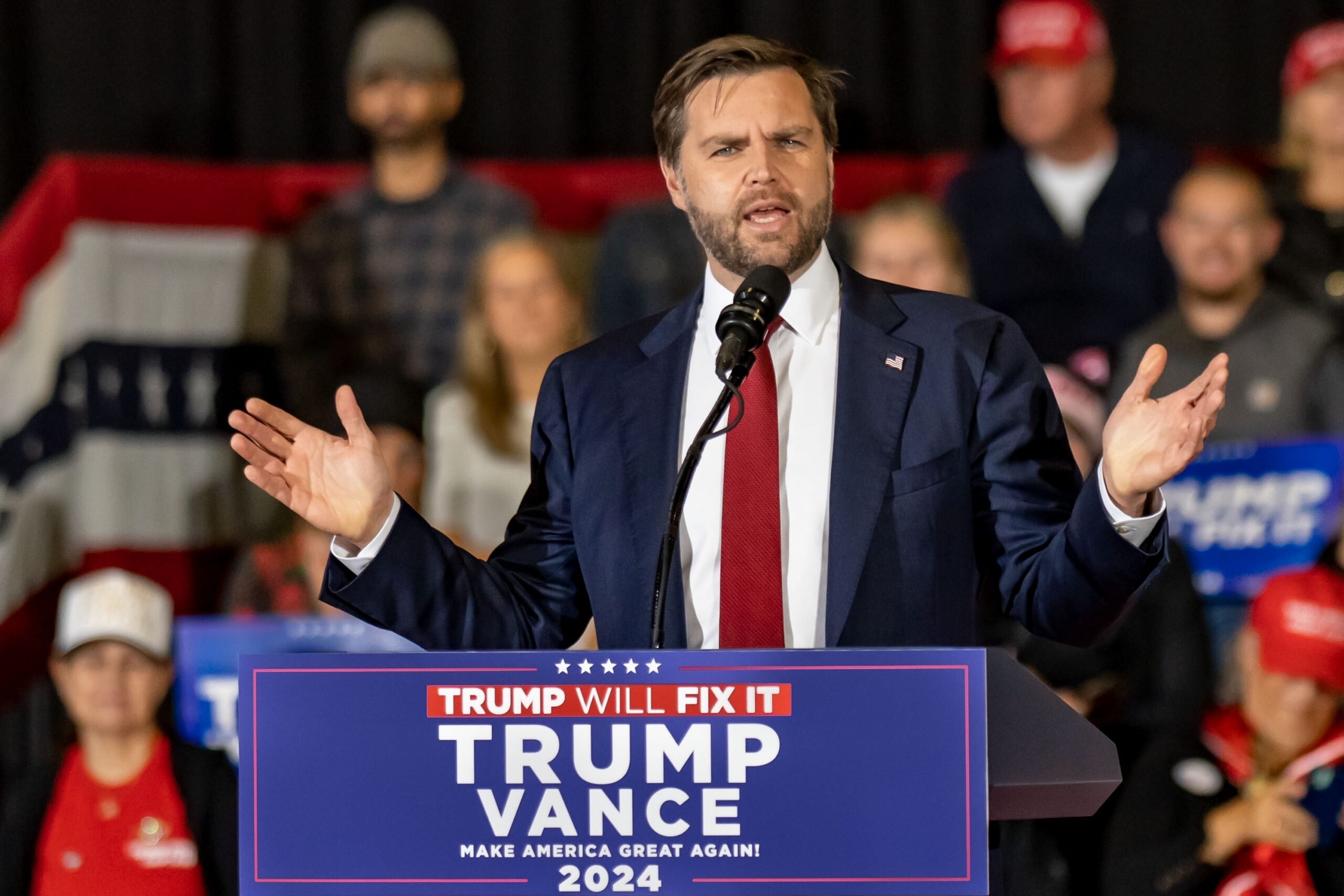 Vice President-elect JD Vance speaking at a Trump-Vance 2024 campaign rally.