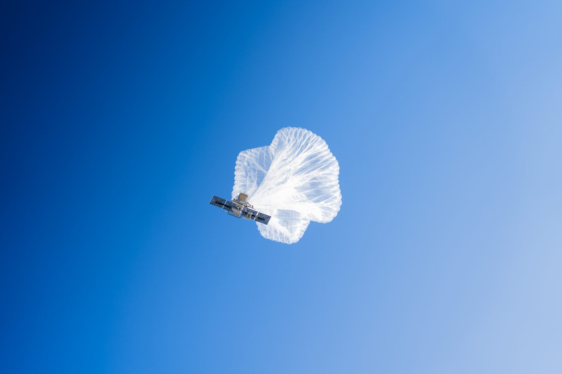 High-altitude balloon carrying STRATO payload during NASA-backed flight testing for wildfire monitoring.