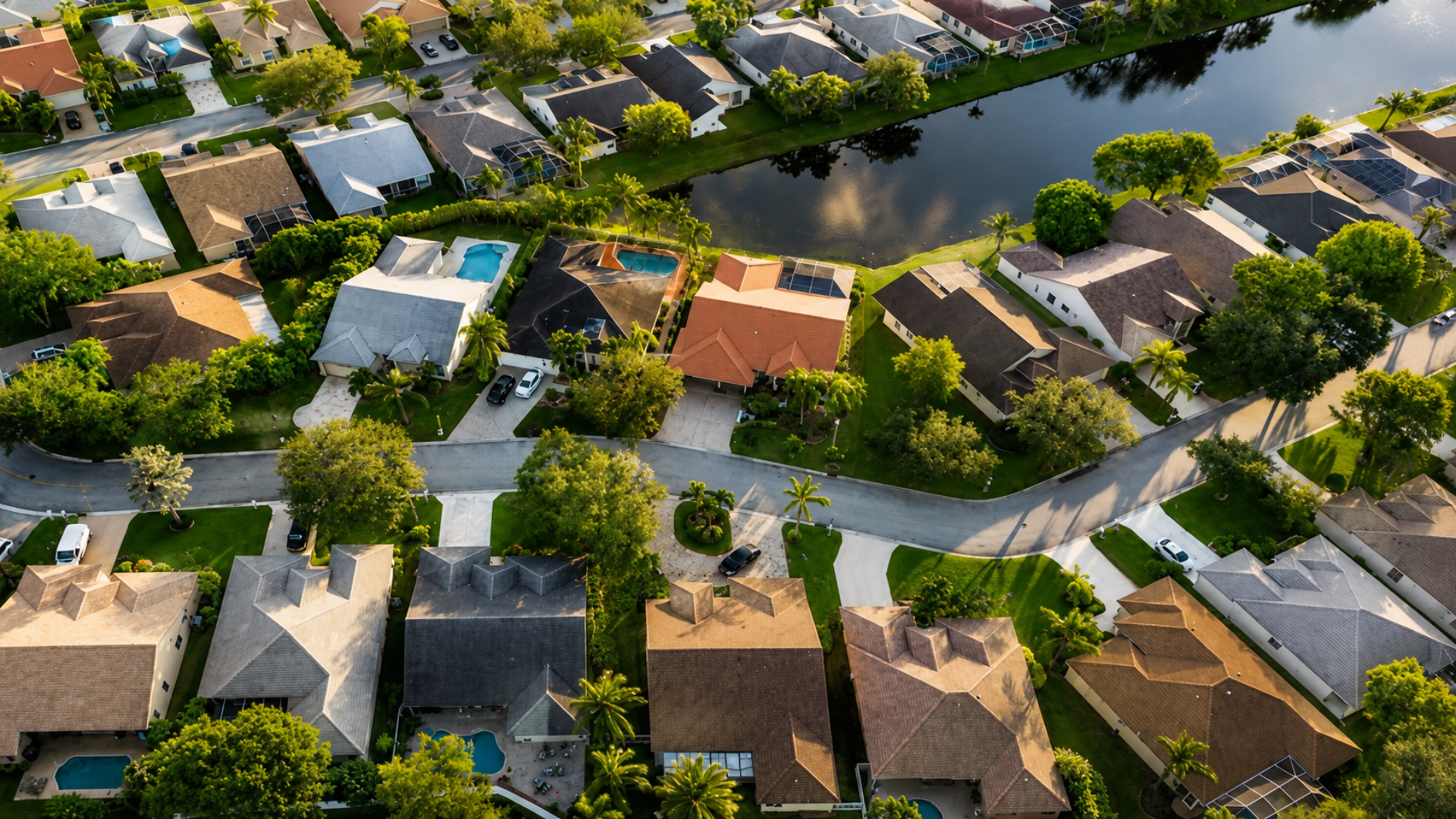 An aerial view of a suburban neighborhood in Florida.