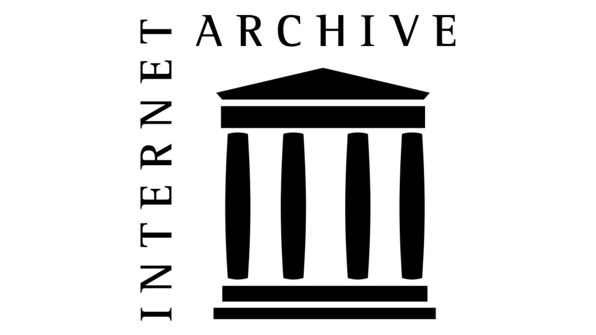 Black and white Internet Archive logo featuring a classical building with four columns and the words “INTERNET ARCHIVE.”