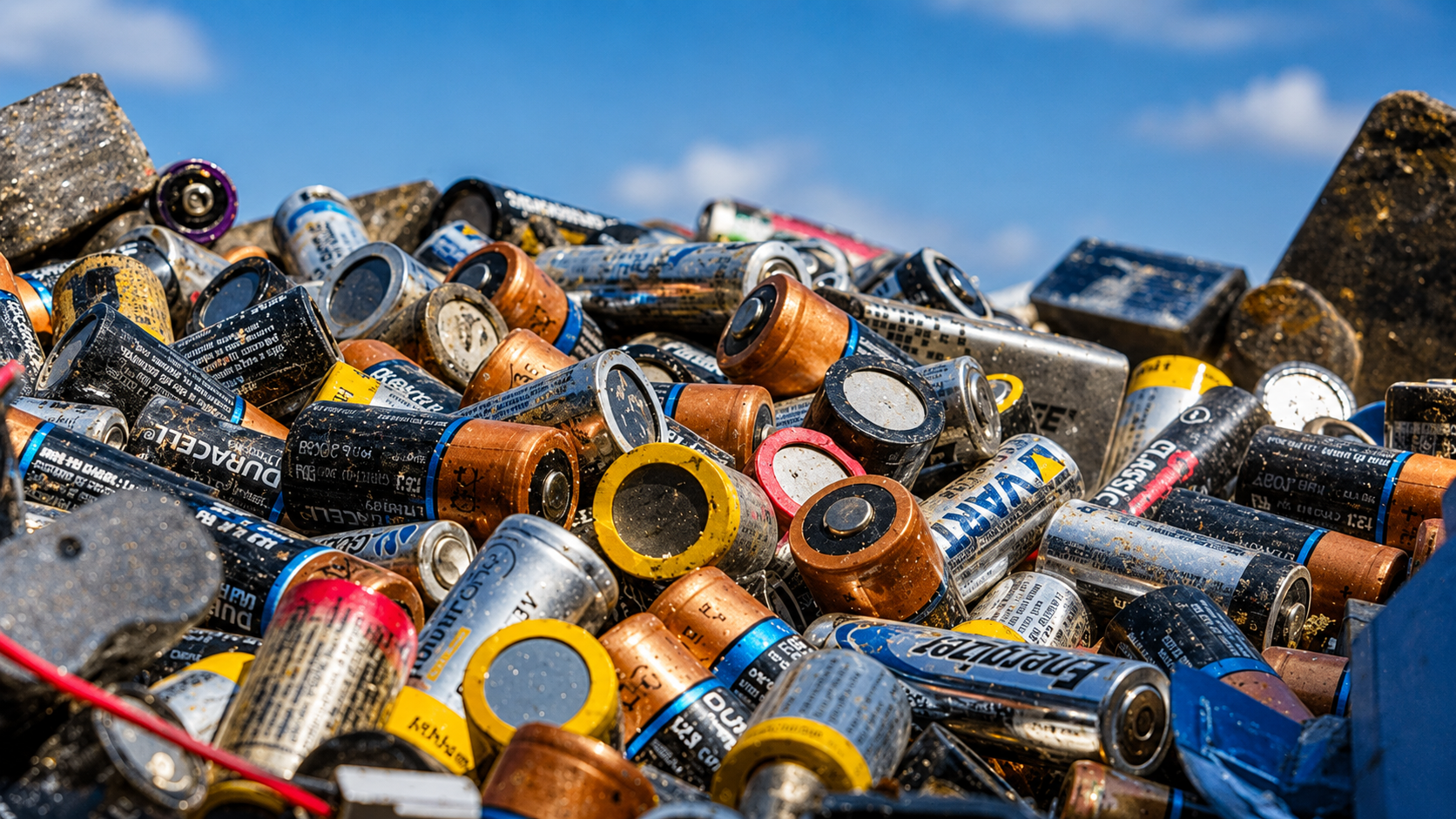 Pile of used batteries collected for recycling.