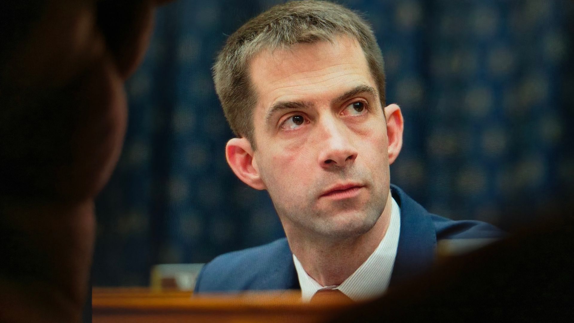 A close-up shot of Sen. Tom Cotton.